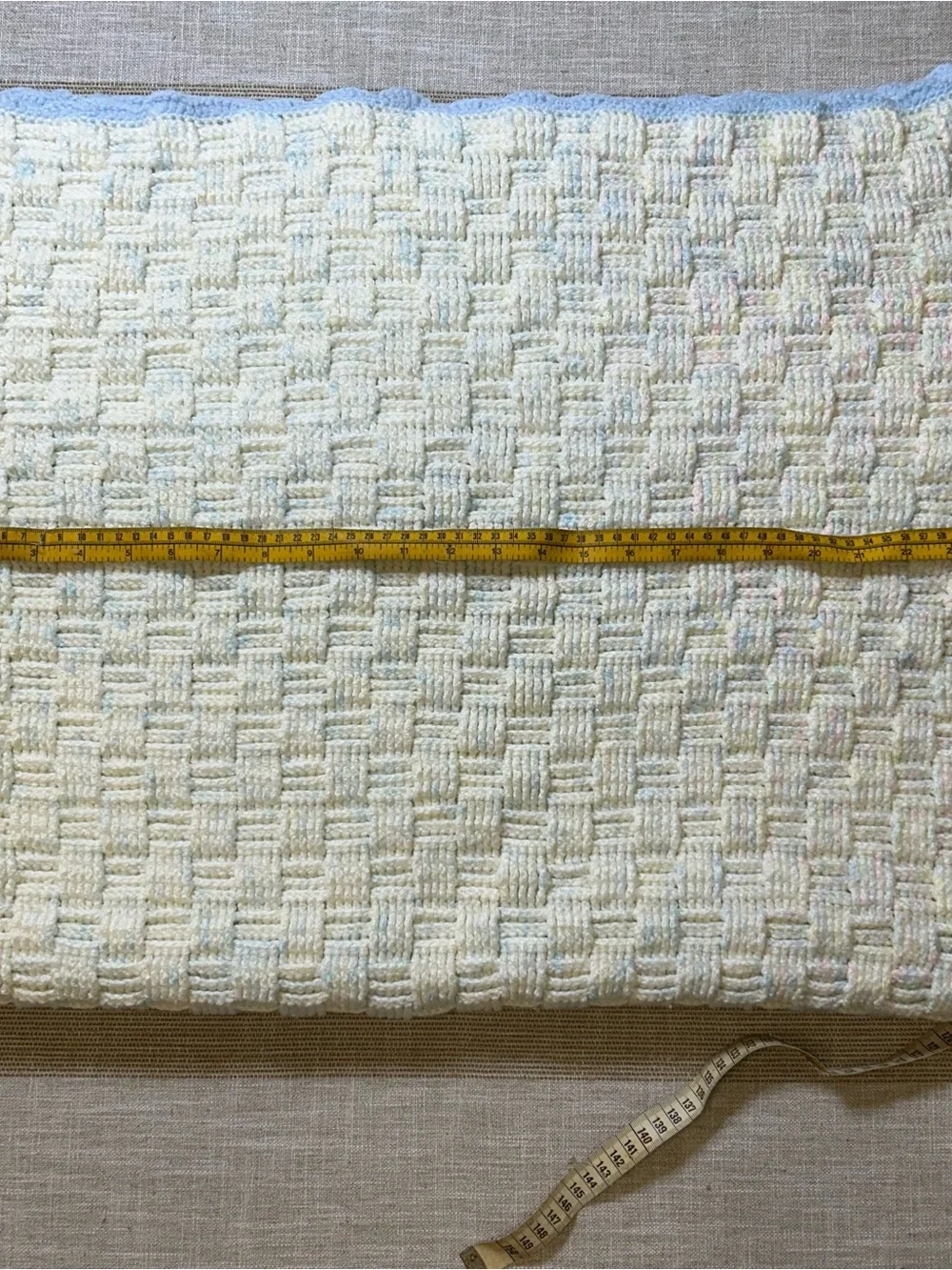 Vintage 1996 Hand Crocheted Baby Blanket Heirloom Pastel Basketweave Afghan prop